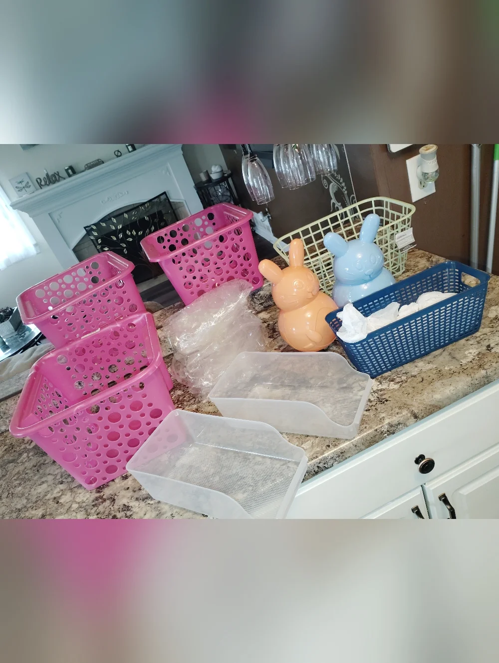 Home Accents Pink and Blue Bunny Storage Baskets Set